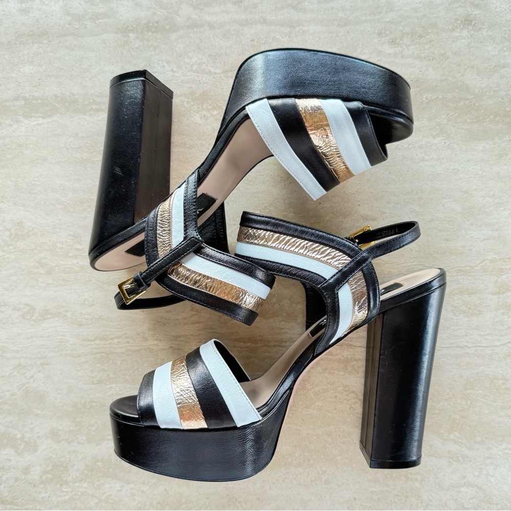 Sebastian Womens Black White and Gold Ankle Strap Platform Sandals Size EU 37.5 - Picture 5 of 12